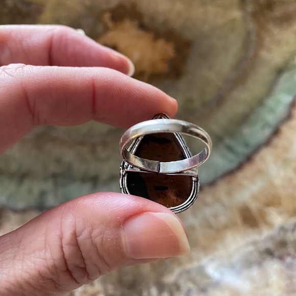 Mahogany Obsidian Gemstone Ring, Stamped .925 Sterling Silver over Brass. - Picture 8 of 9
